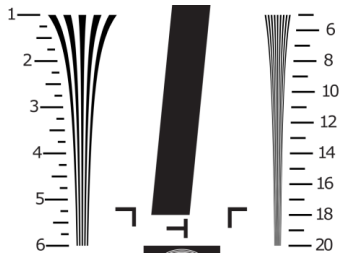 分辨率测试卡的双曲线楔形和倾斜边缘